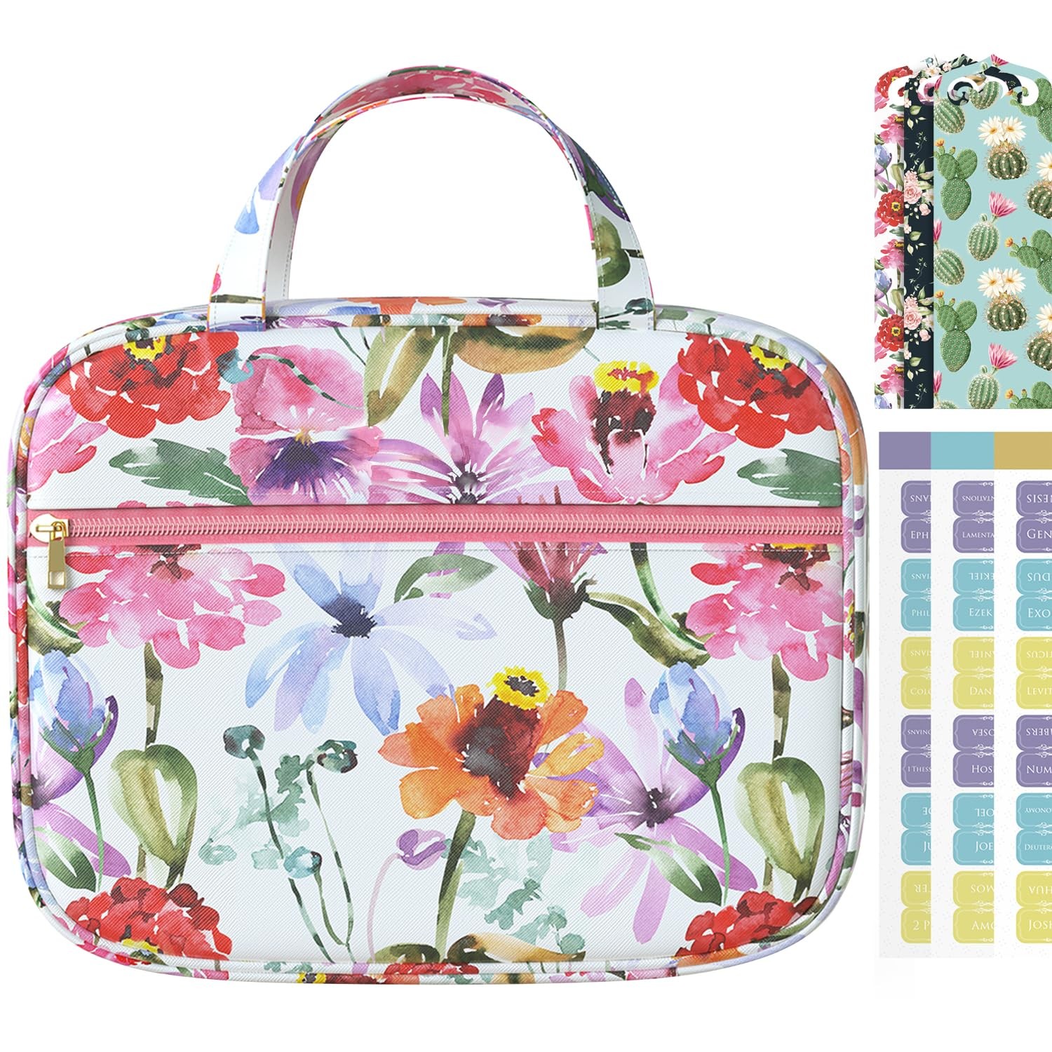 Bible Cover Bag Case for Women, Floral Synthetic Leather Standard, Flower 