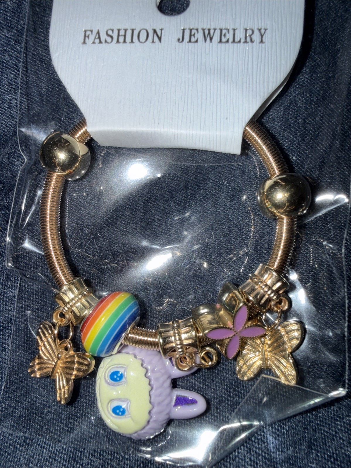 Gold Tone expandable Light Purple  little monsters bracelet for kids