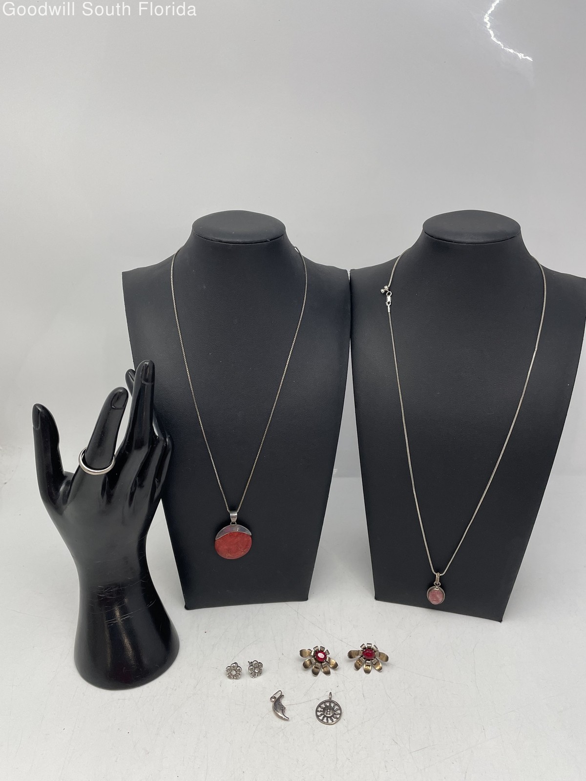 Silver Stamped/Unstamped Chains-Pendants-Earrings-Ring (7 Pcs) Weight 31.4g