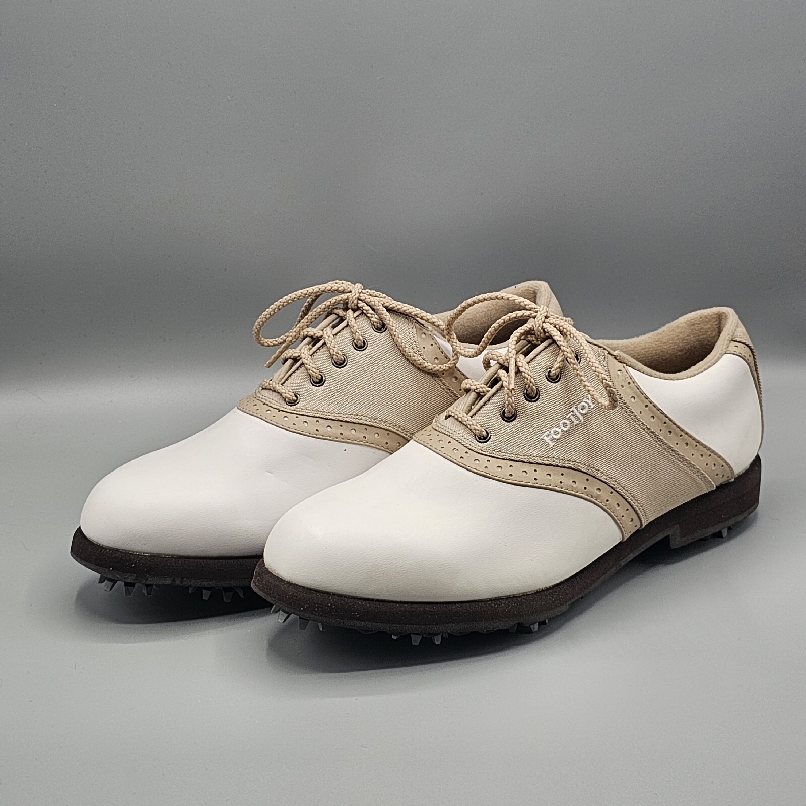 FootJoy GreenJoys Series Womens Golf Shoes White and Tan 8M 