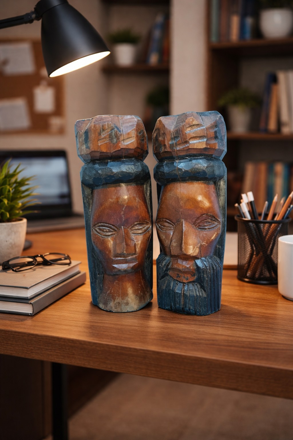 Vintage Jamaican wooden hand carved man and woman Carving