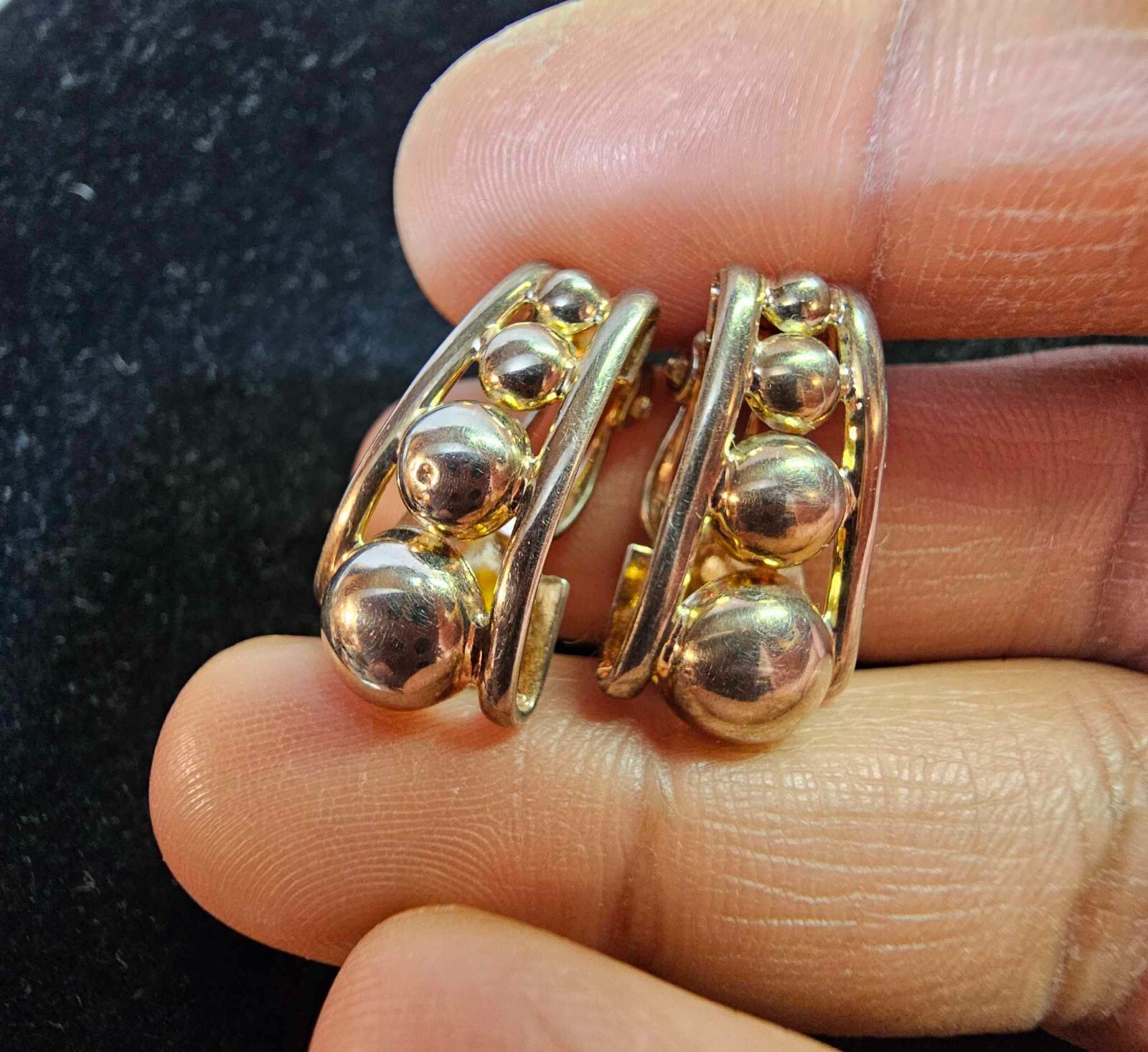 Marked 925 sterling Four 4 ball drop clip on Earrings -B30