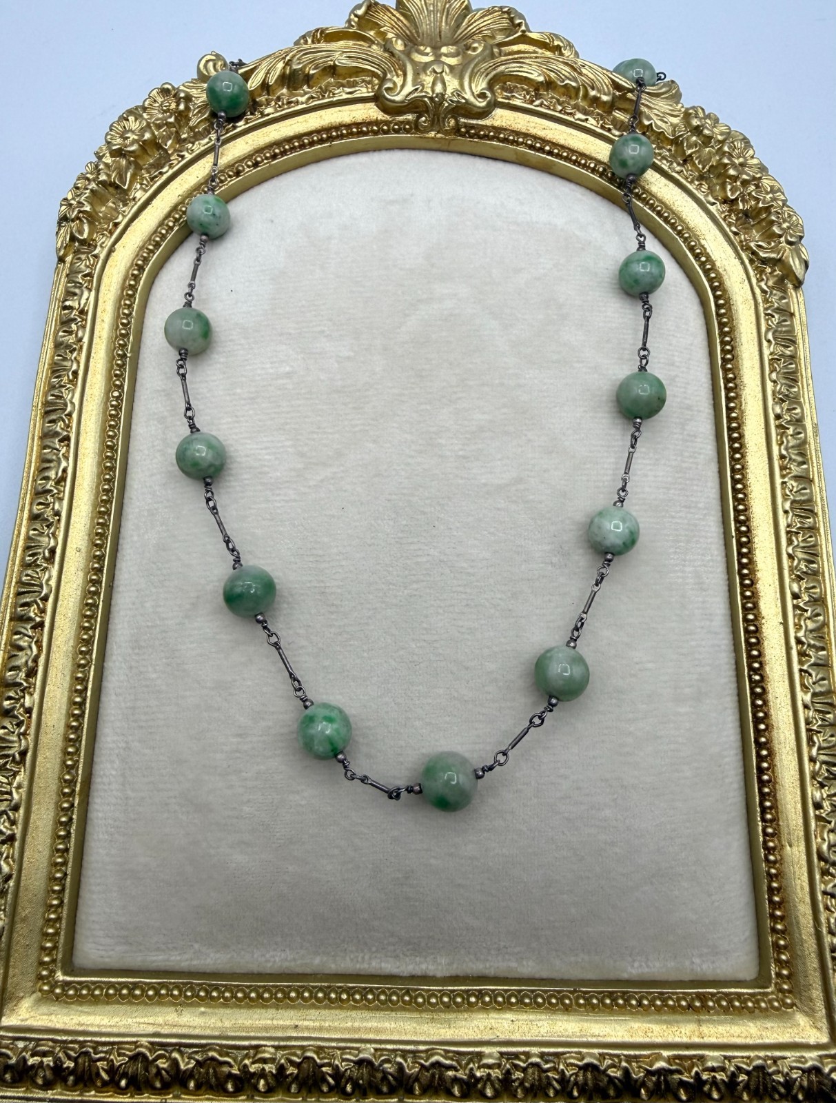Sterling Silver Jade Bead Strand Necklace
