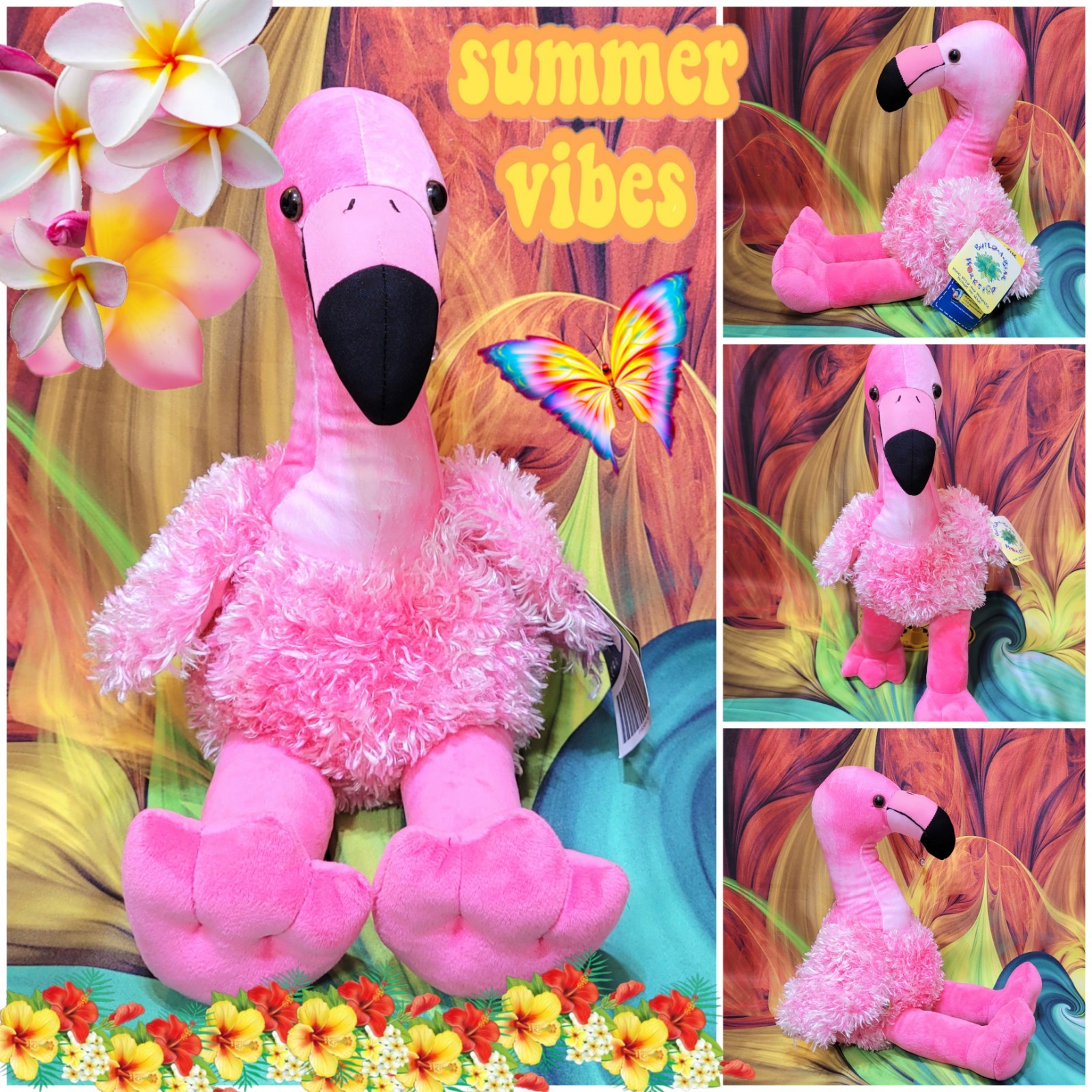 NEW Build A Bear Workshop Flamingo III Pink Feathered 18" Stuffed Plush Bird NWT
