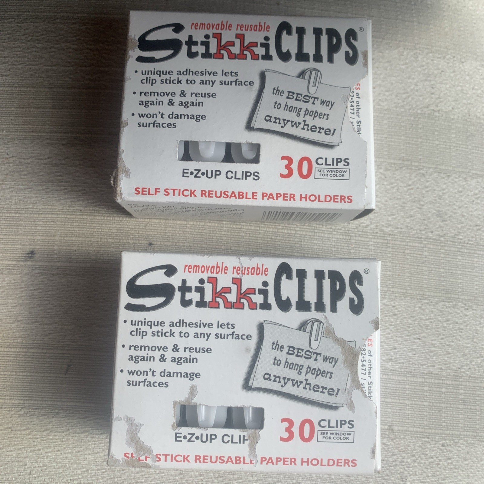 Plastic White StikkiCLIPS Wall Clips 30  Per Pack Writable Reusable (2 Packs)