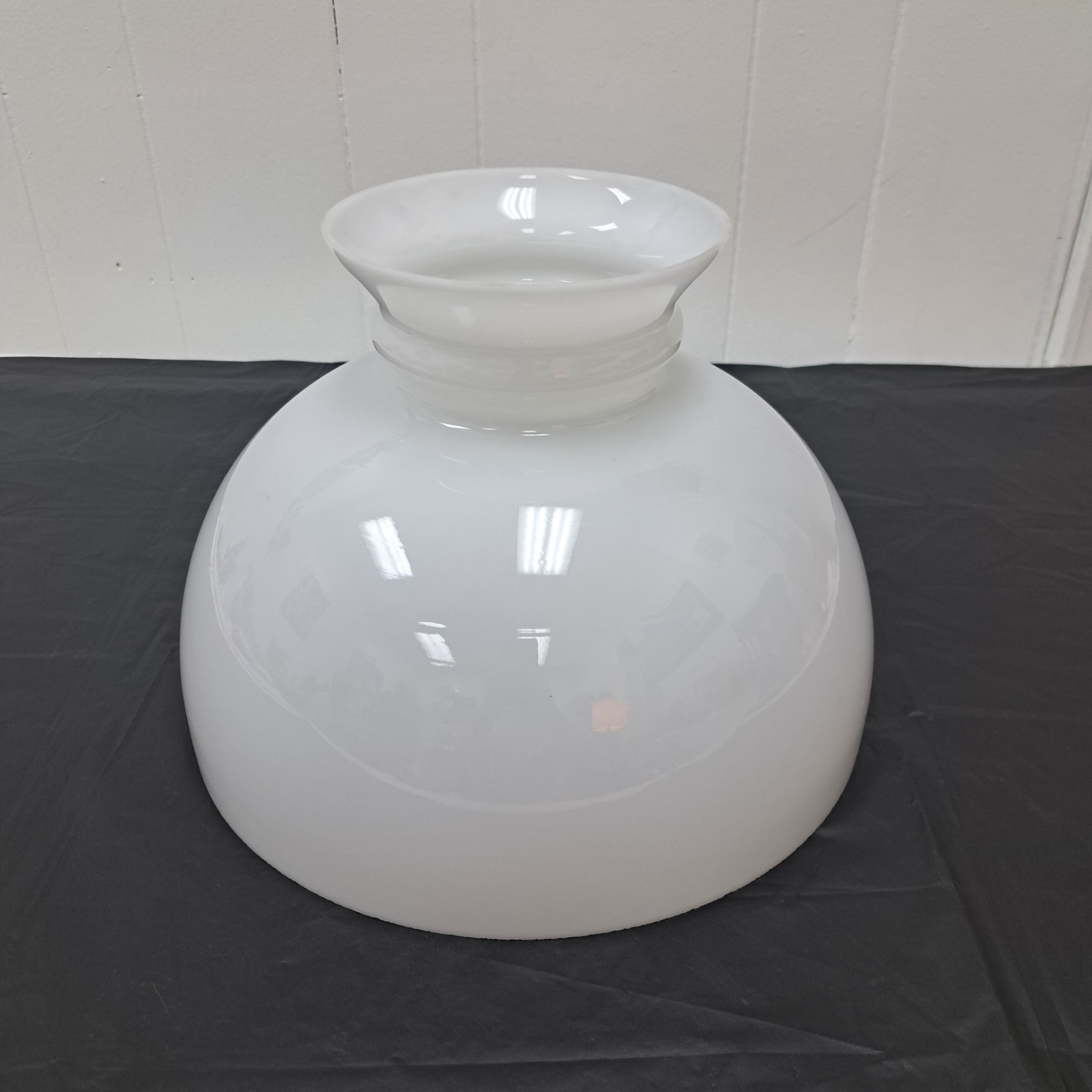 Vintage White Milk Glass Flat Top Dome Hurricane Lamp Shade 12" Fitter