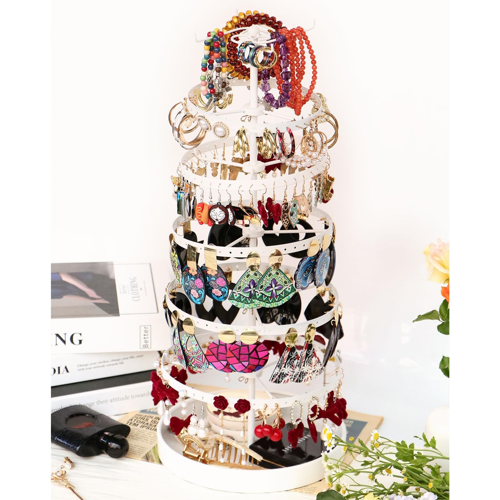 6 Tier Rotating Jewelry Organizer Stand, 230 Holes Earring Holder Organizer f...