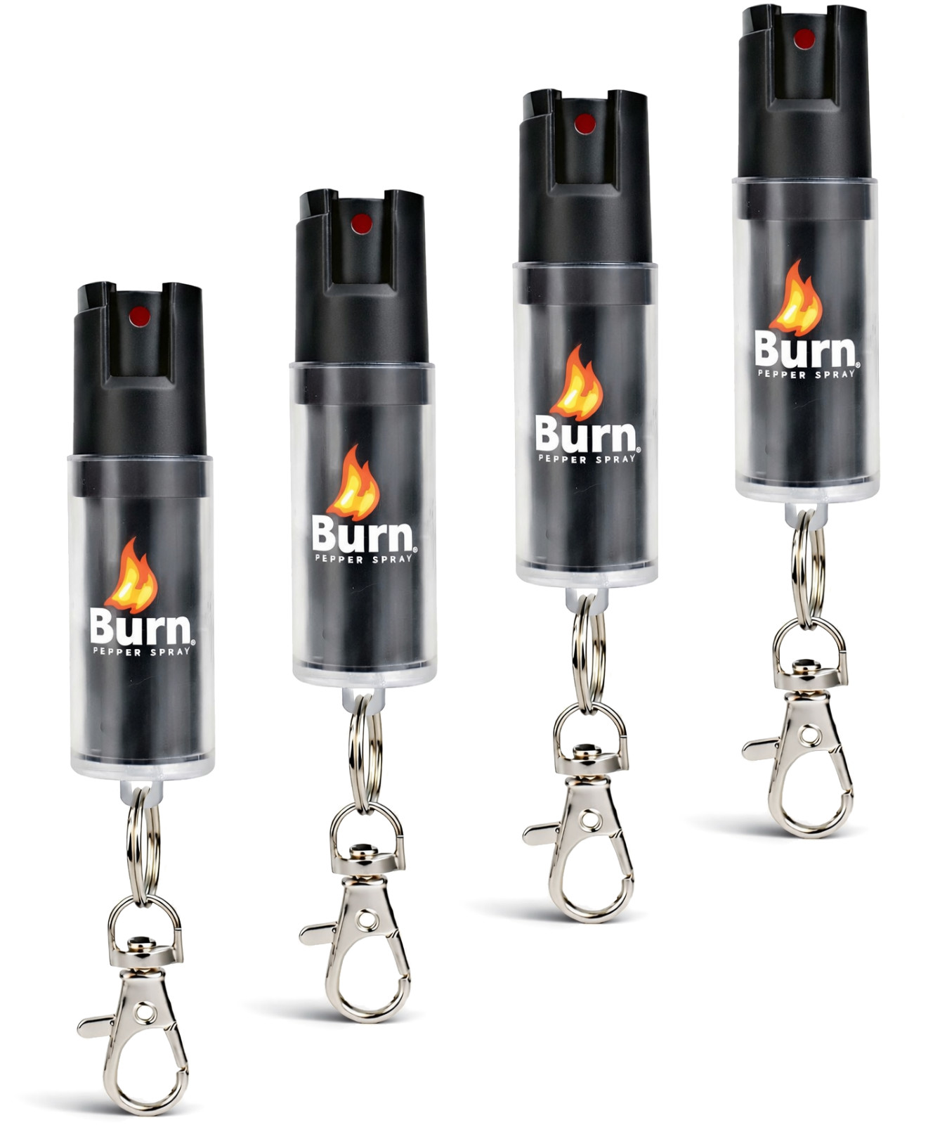 Burn Pepper Spray 4 Pack 0.5oz Police Strength OC Keychain Self Defense Black