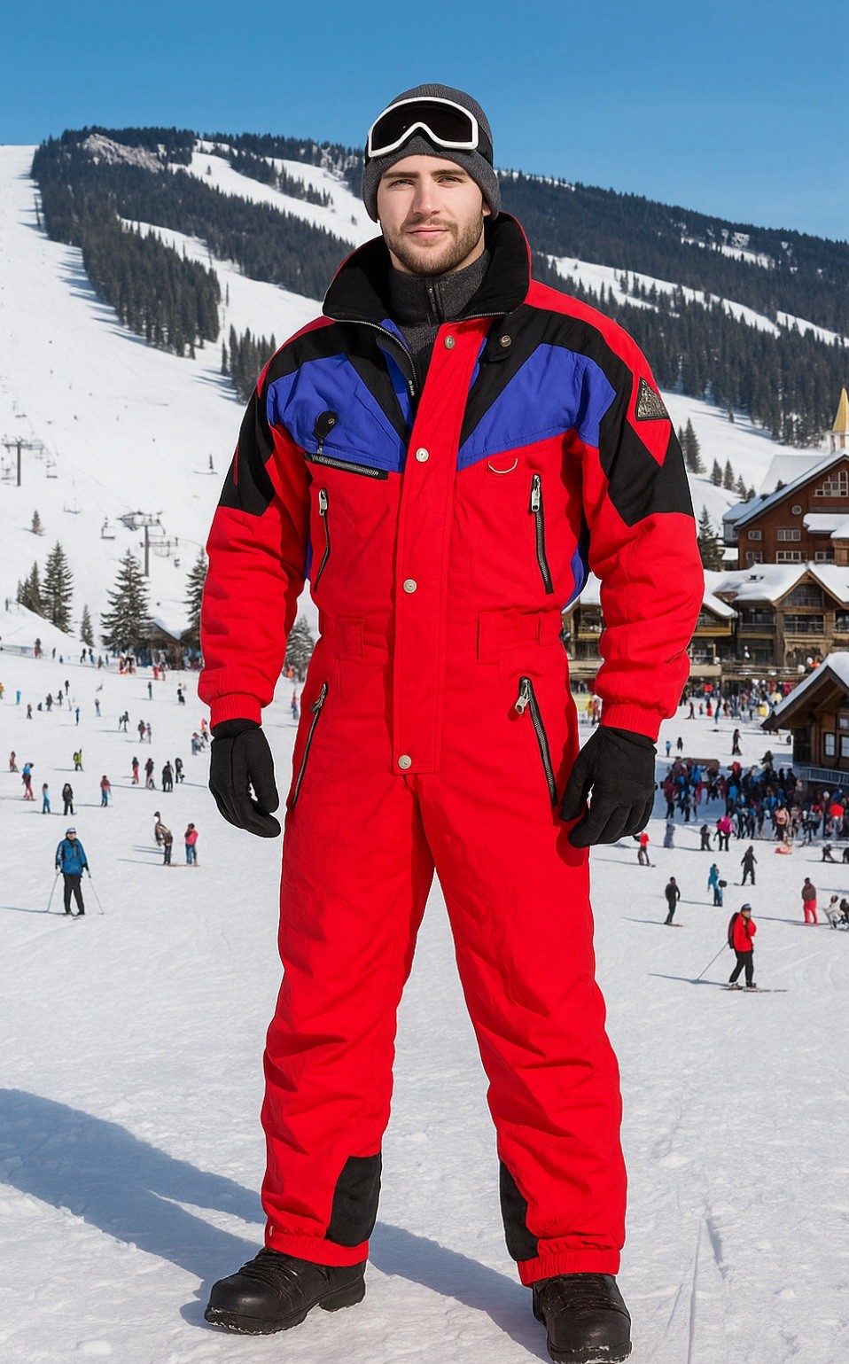 Vintage Ski Suit Marker One Piece Snowsuit Snow Bib Snowboard Retro  XS Red