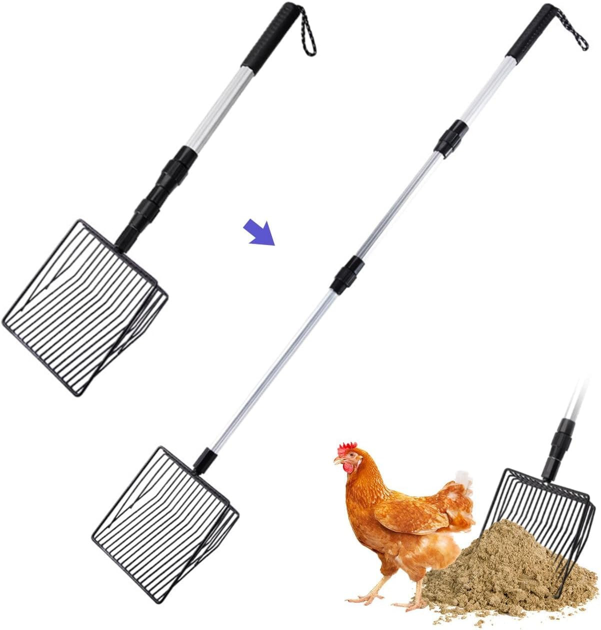 3 in 1 Stretchable Chicken Poop Scooper Chicken Coop Accessories Sifting Shovel
