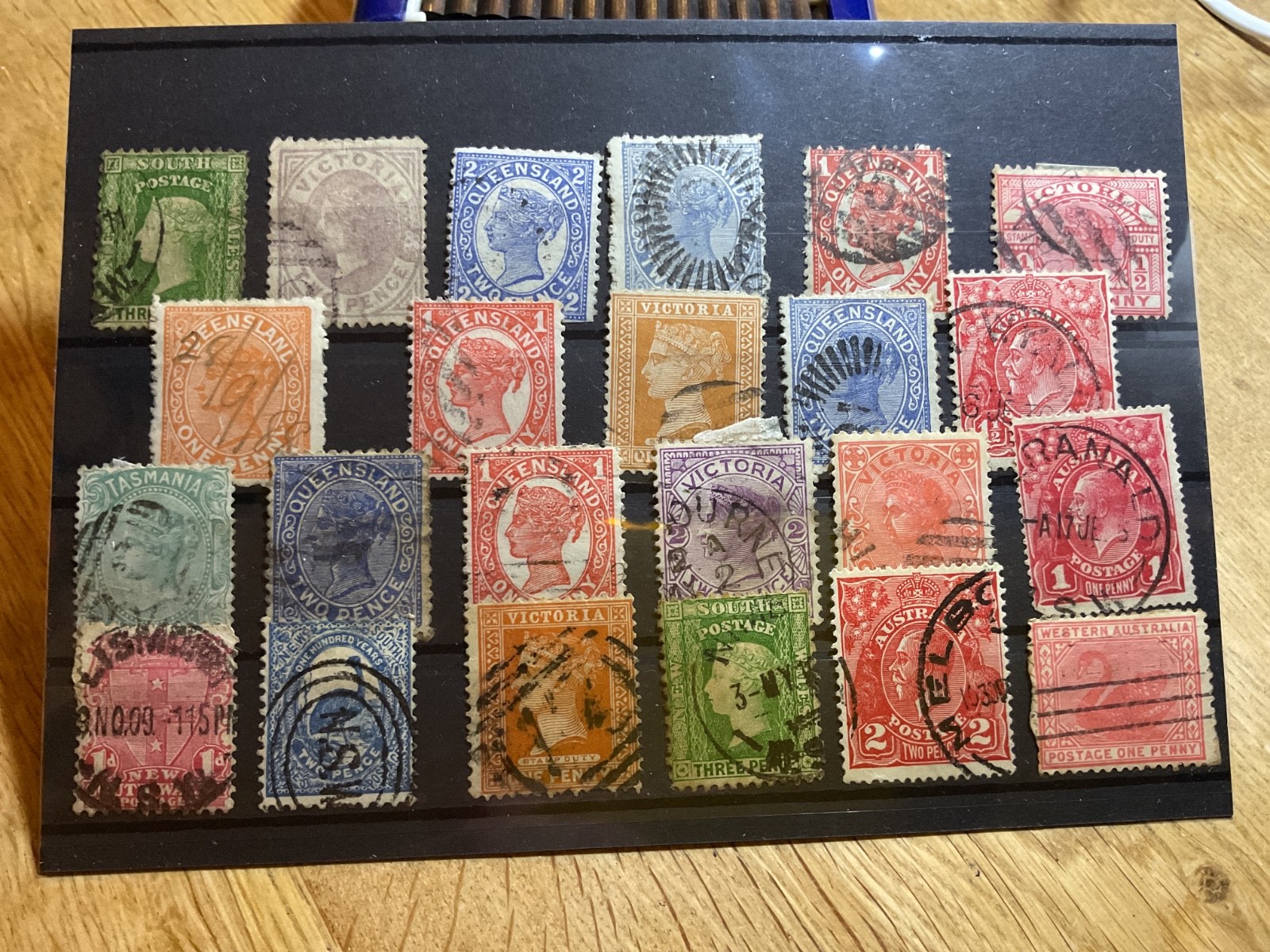 Australia mounted mint or used stamps on 6 cards   B3139