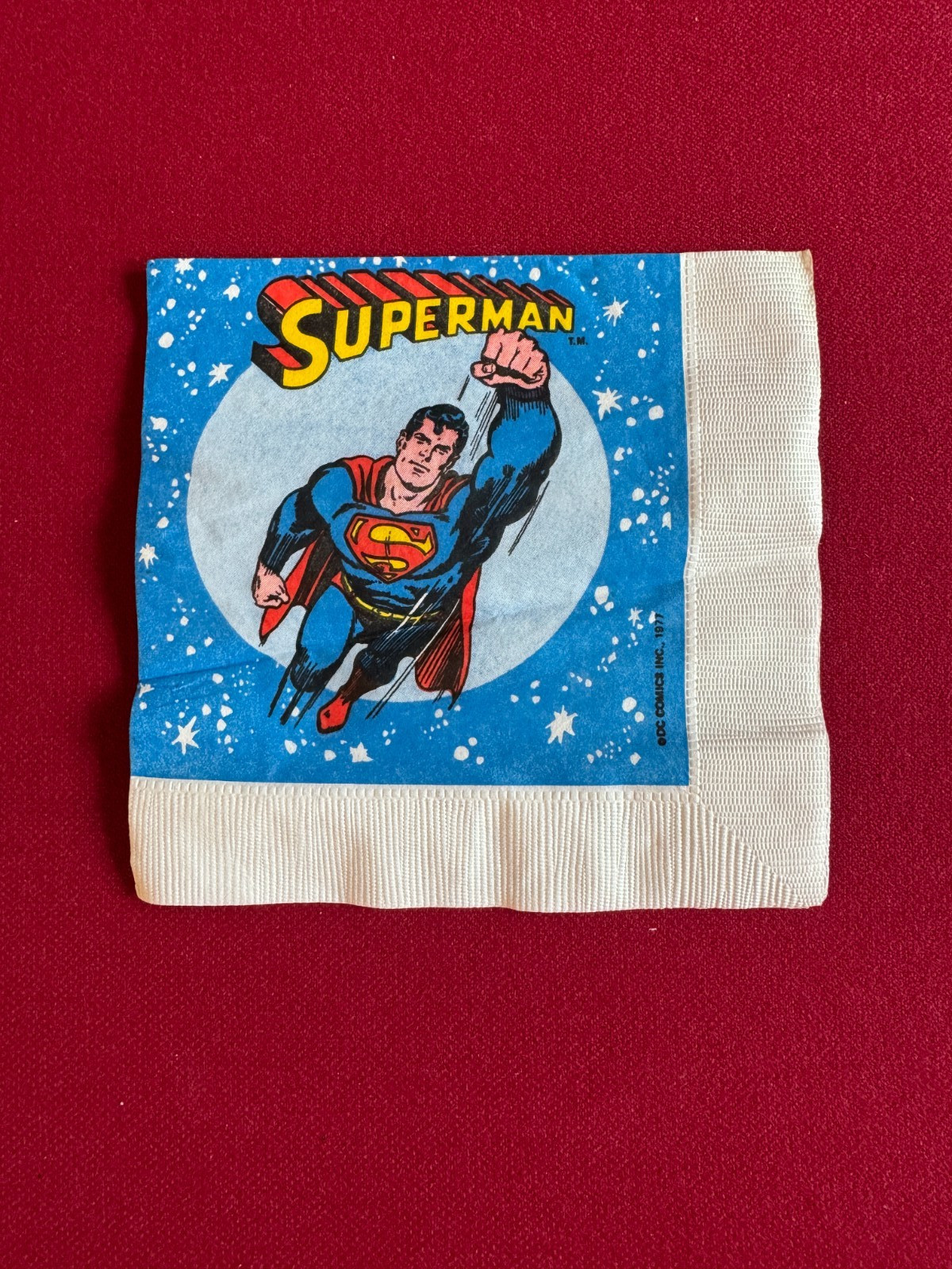 1977, SUPERMAN, "Un-Used", Party Napkin (Scarce / Vintage)
