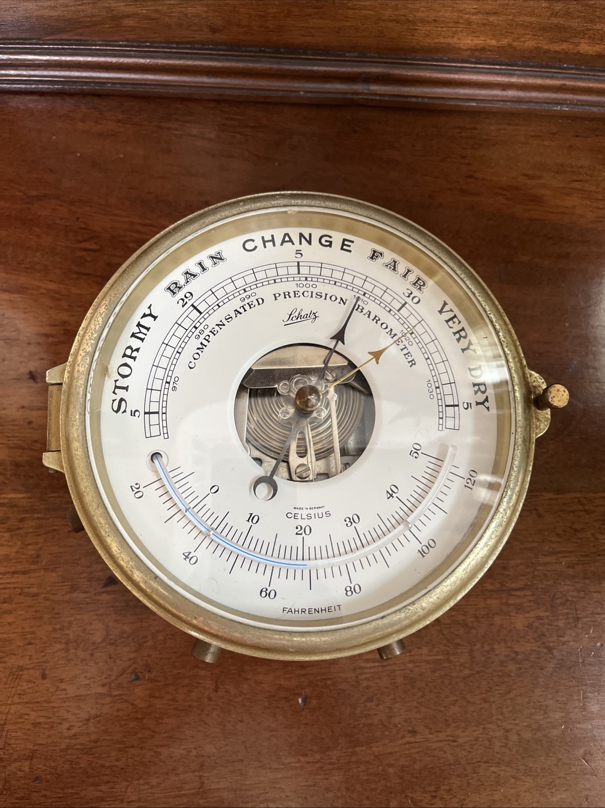 VINTAGE SCHATZ COMPENSATED PRECISION BRASS BAROMETER