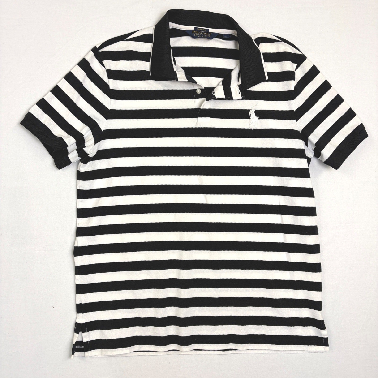 Polo Golf Ralph Lauren Performance Striped Shirt Men XL Pro Fit Black White Pima