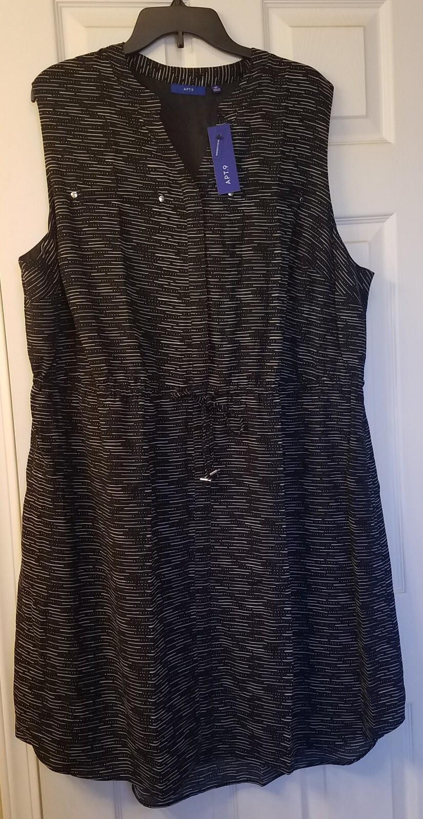 APT.9 Women Sleeveless Waist Tie Shirt Dress Black Striped Plus sz 3X NEW