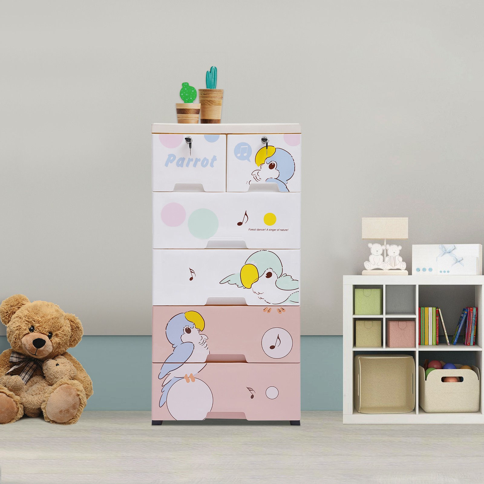 Drawers Dresser Storage Organizer Cabinet Plastic w/ 6 Drawers Closet Dresser