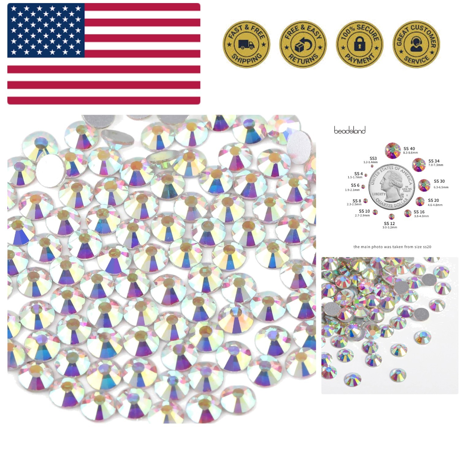 1440pcs Flat Back Crystal Rhinestones Round Gems for Nail Art and Craft Glue ...