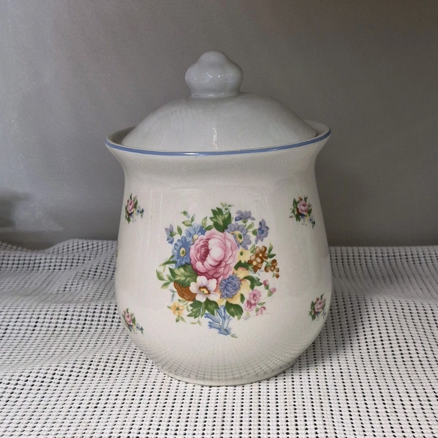 Tabletops Unlimited Victoria Floral Ceramic Canister With Lid