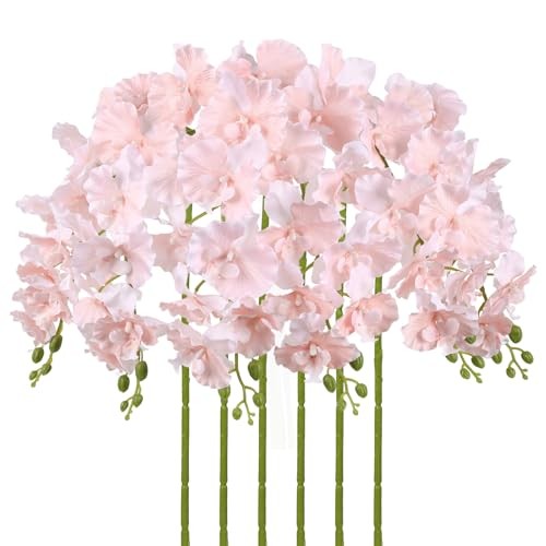 Orchids Artificial Flowers,6PCS Tall Fake Flowers 36" Artificial Light Pink