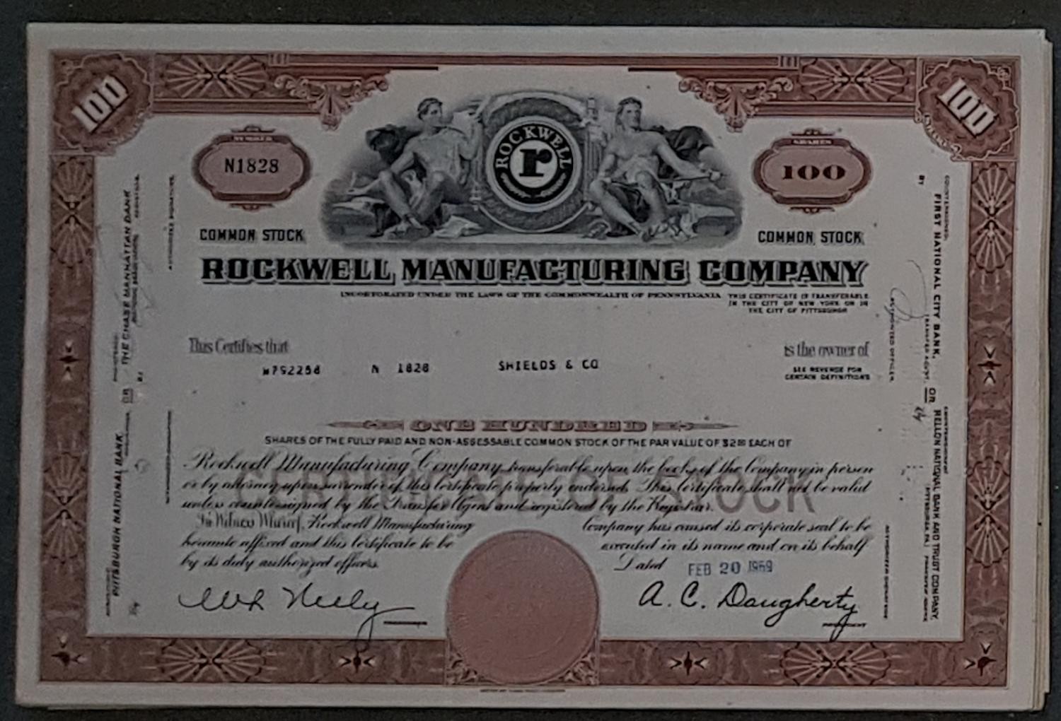 62 X Rockwell Manufacturing Company 1960s 100 Shares