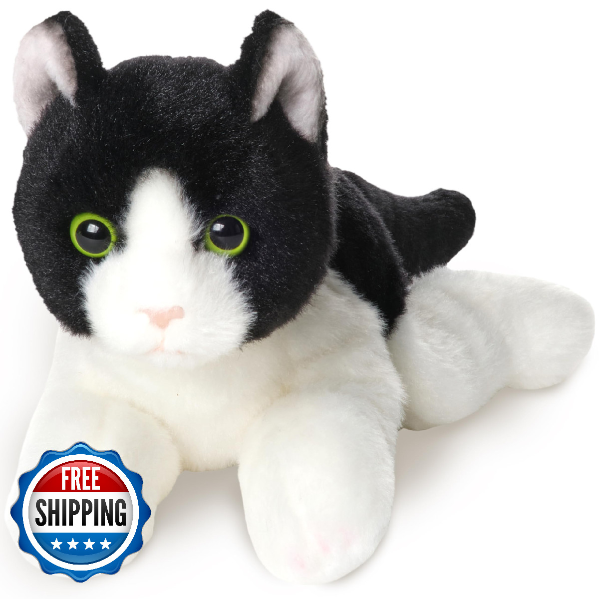 Bearington Lil’ Domino Tuxedo Cat Plush, 8" Realistic Black & White Stuffed Anim