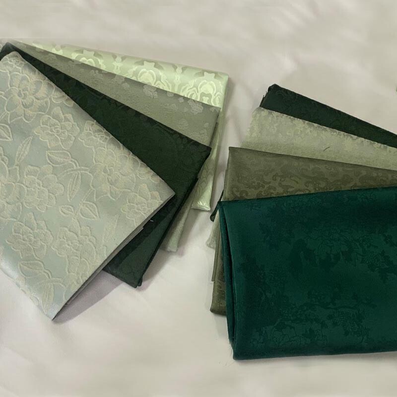 Green Floral Grain Jacquard Satin Fabric Material for Sew Clothing Covering Trim