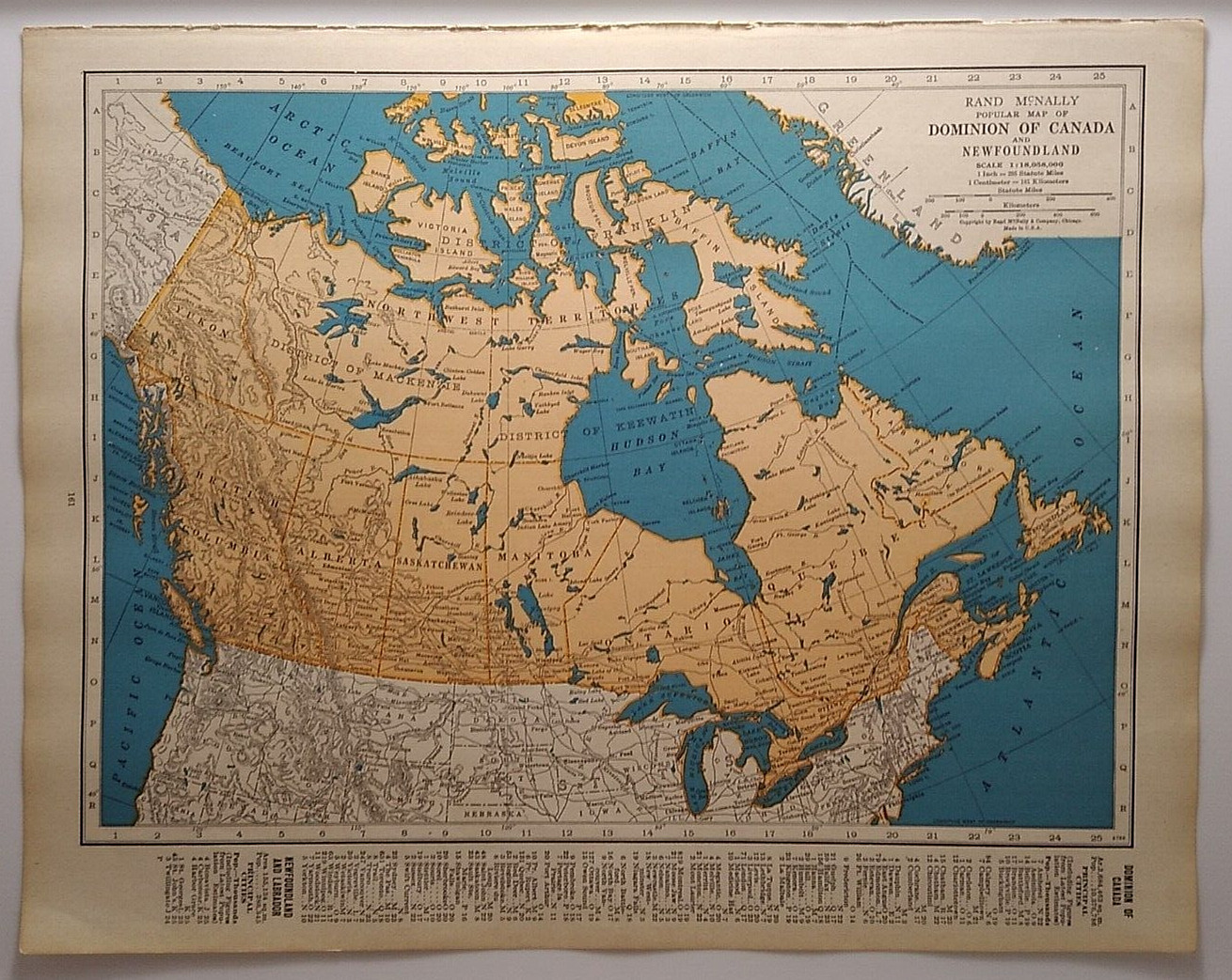 1937 Antique DOMINION OF CANADA Authentic Atlas Map - Rand McNally World Atlas