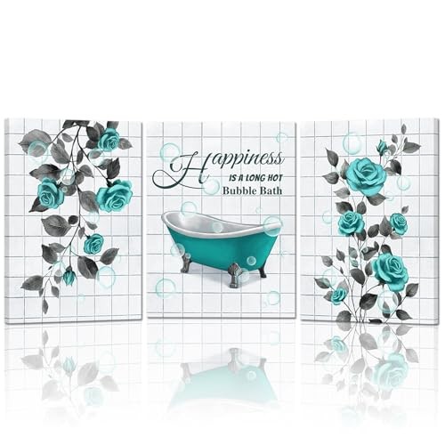  Teal Bathroom Decor Teal Rose Pictures Paintings Bathtub Canvas Wall Decor 
