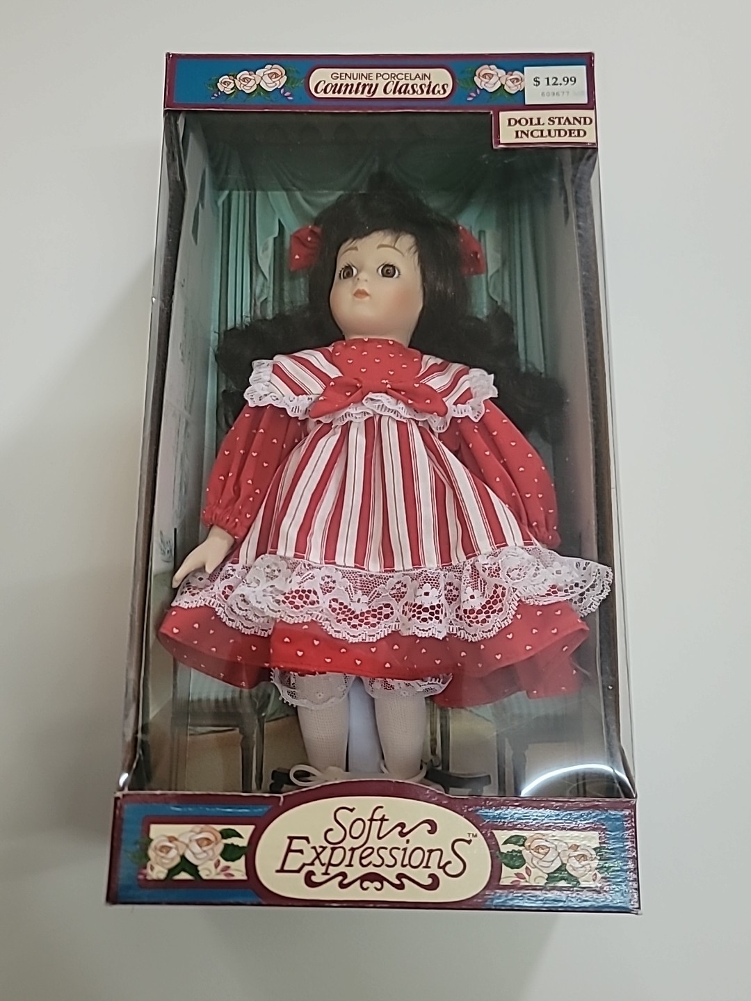 NEW Vintage Soft Expressions Genuine Porcelain Country Classics Doll with Stand