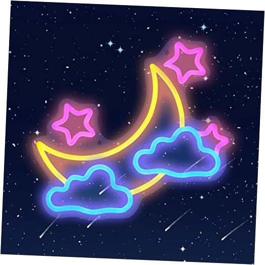 KOBES Moon Cloud Star Neon Sign - Blue/Yellow/Pink Neon signs for Wall Decor, 