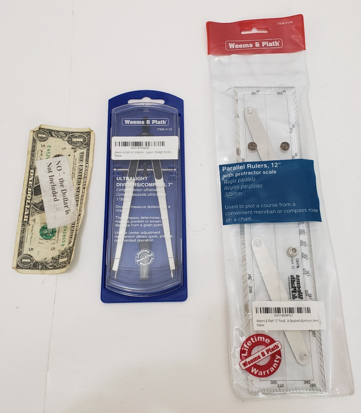 Weems & Plath Navigating Plotting Tool LOT - 7" Compass and 12" Parallel Ruler