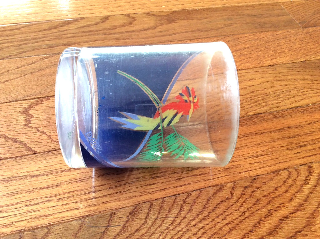 HJ STOTTER NY USA handpainted bird on branch red blue mug cup Tumbler 4” vintage
