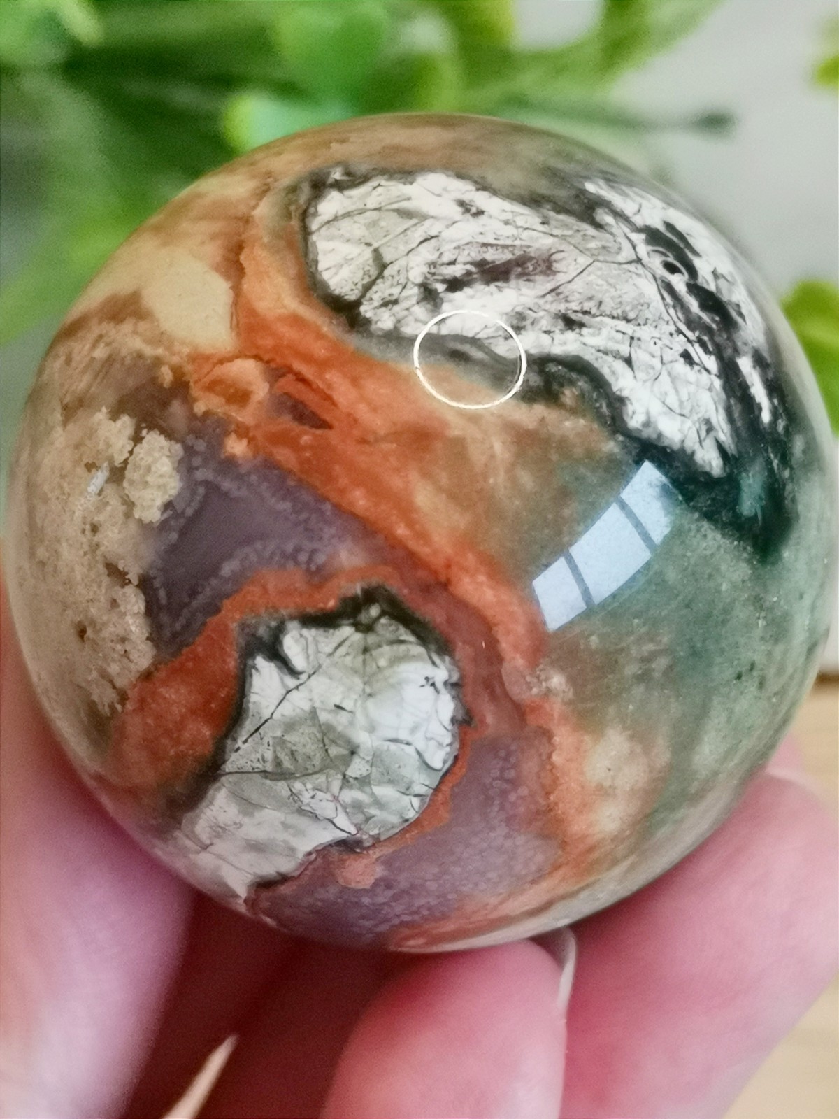 Natural Agate Sphere – Polished Crystal Ball with Silver Metal Stand, Decorative