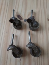 Antique Industrial Cast Iron Swivel Trolley Wheels Set 4 Factory - Workshop. 