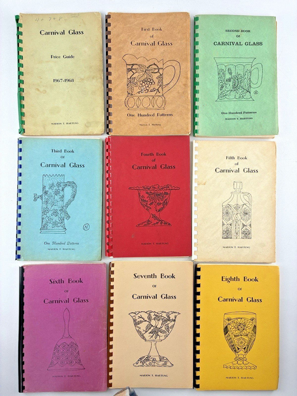 Set Of Marion Hartung Carnival Glass Books 1 - 8 & 1967-1968 Price Guide Used