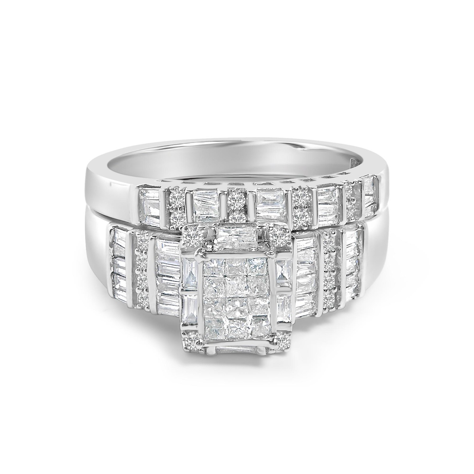 Sterling Silver 1.0 Cttw Diamond Composite Head Bridal Engagement Ring Set