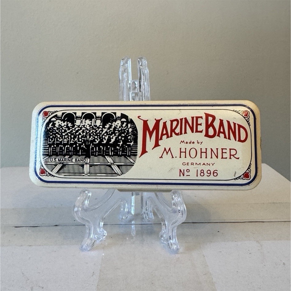 Hohner Marine Band Harmonica Case 1896 Beige Metal Single Carry Handle