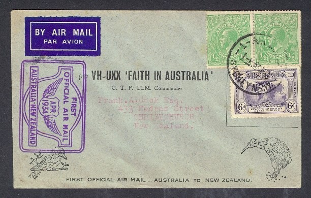 AUSTRALIA AP 1934 FAITH IN AUSTRALIA FFC TO NEW ZEALAND