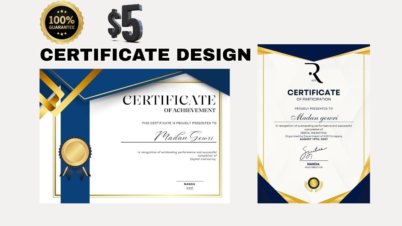 Custom Certificate Design for Achievement/Participation – Professional PDF/JPG –