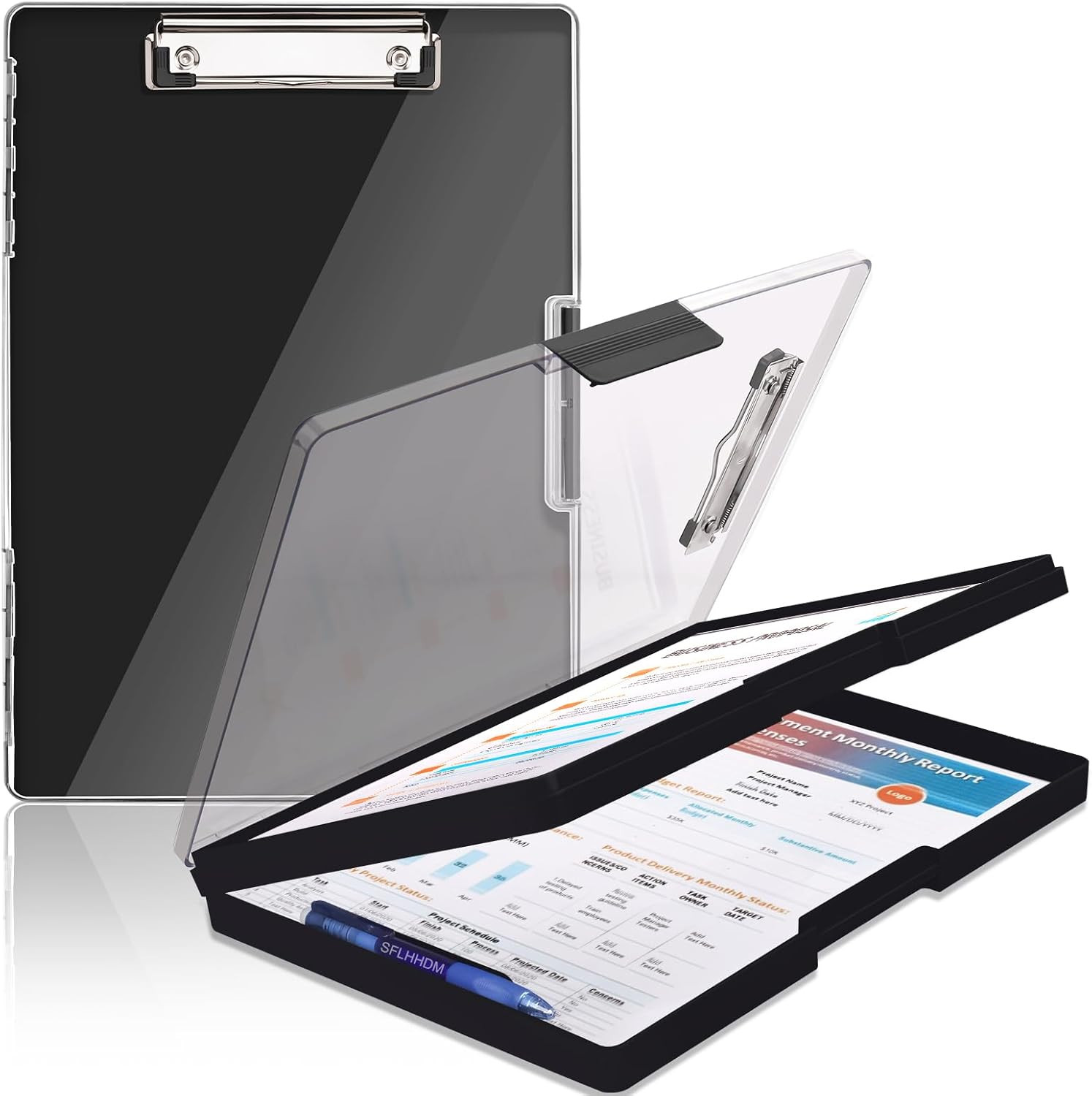 Clipboard with Storage,Heavy Duty Clip Boards 8.5X11 with 2 Storage Case,Clear V