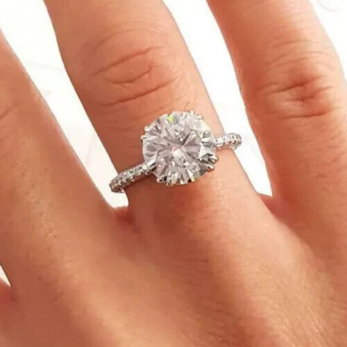 14k White Gold Plated 3 CTW Round Cut Moissanite Wedding Engagement Ring For Her
