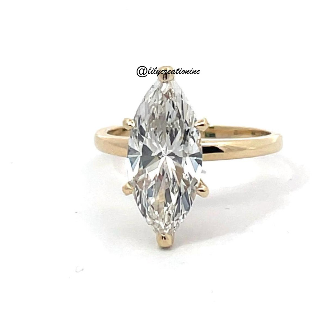 5 Ct Marquise Cut Lab Grown Diamond Engagement Ring VS1 E-F 14K Yellow Gold