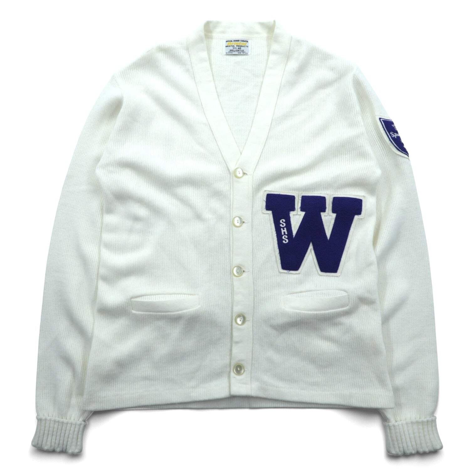80s USA Vintage Bristol Products Award Sweater Cardigan White Size 48 USA Made L