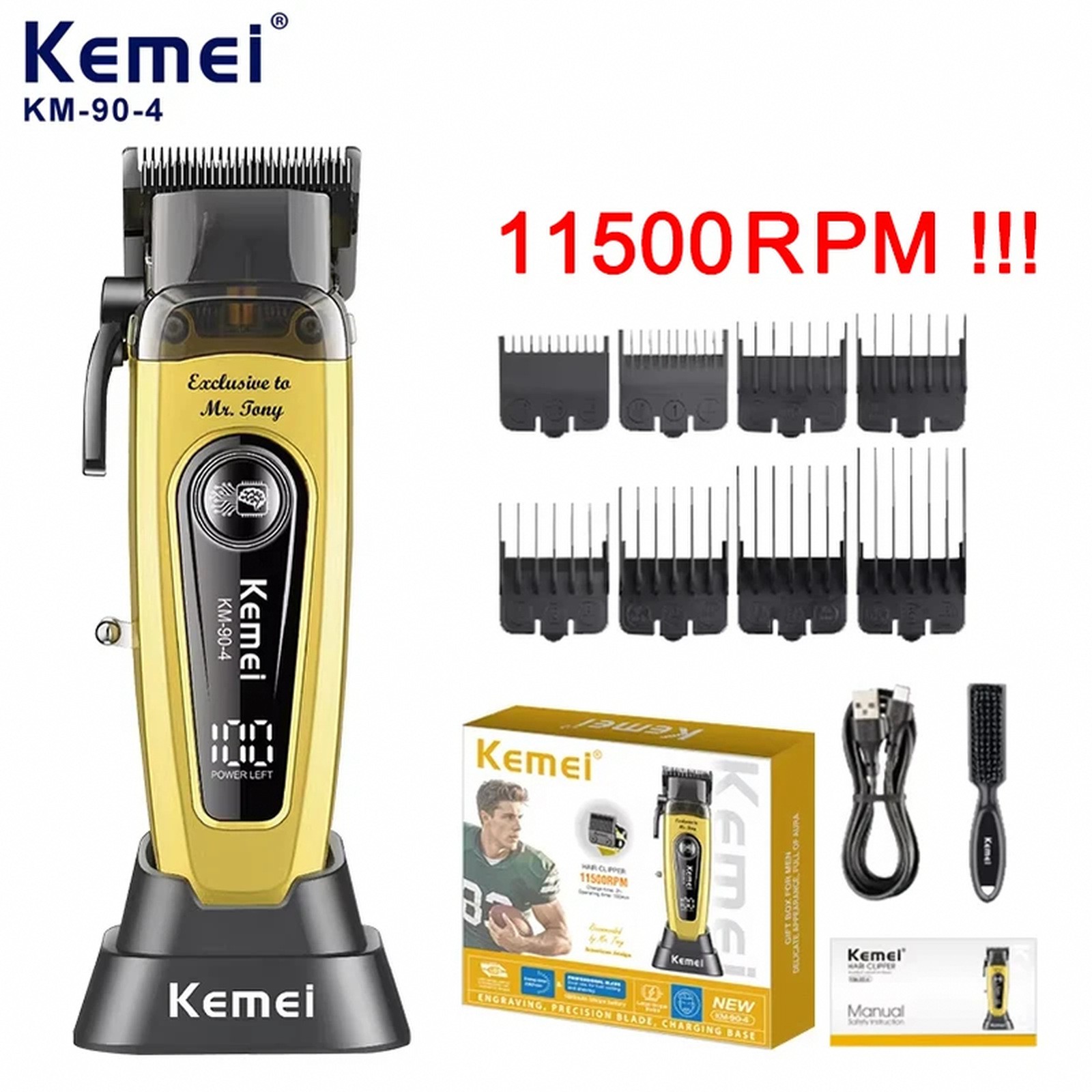 Kemei Professional Electric Hair Clipper 10W Big Power Trimmers Rechargeable