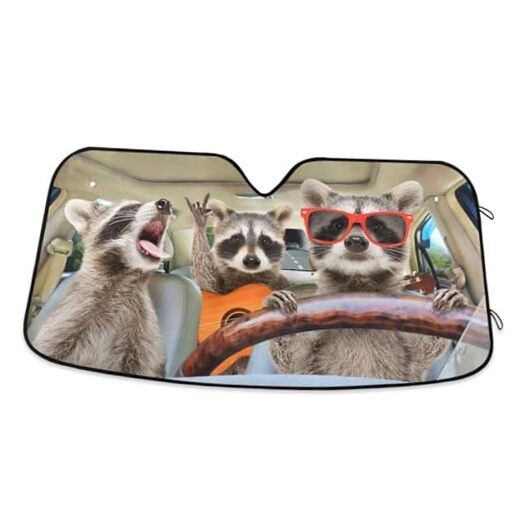 Funny Raccoon Driving Animal Car Windshield Sun Shade 57x31.5 inch color10