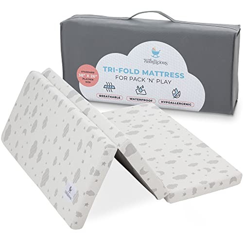  Waterproof Pack and Play Mattress Topper | 38" x 26" x 1.5" | Trifold Dreamy