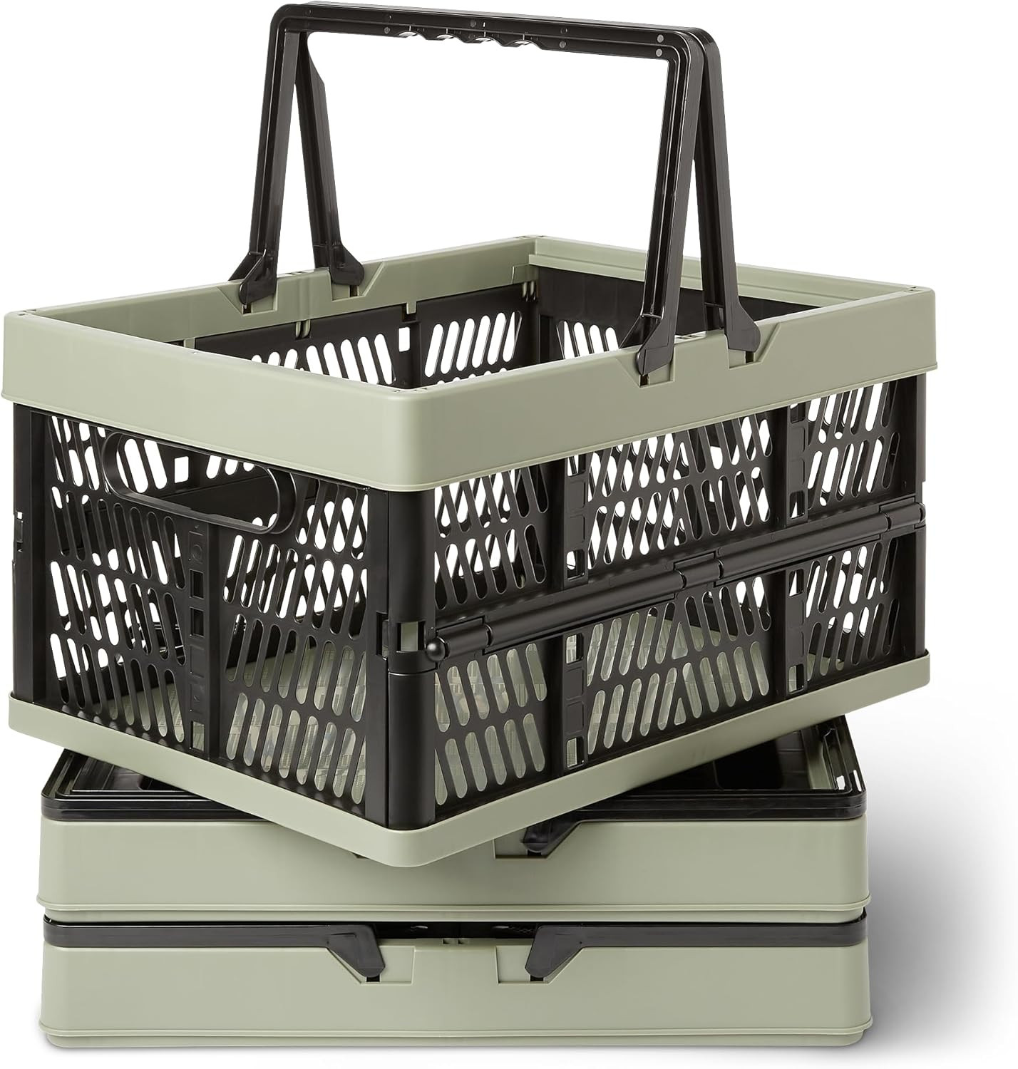 Collapsible Plastic Grocery Shopping Baskets with Ergonomic Handles, Stackable, 