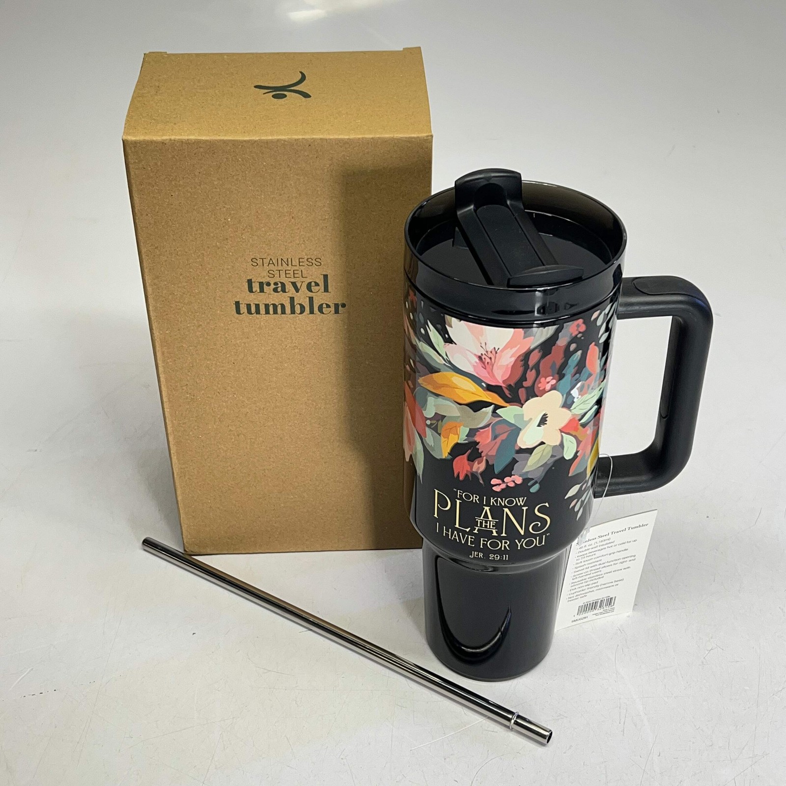 CHRISTIAN ART GIFTS Jeremiah 29:11 Tumbler W/ Straw 40oz Floral SMUG281