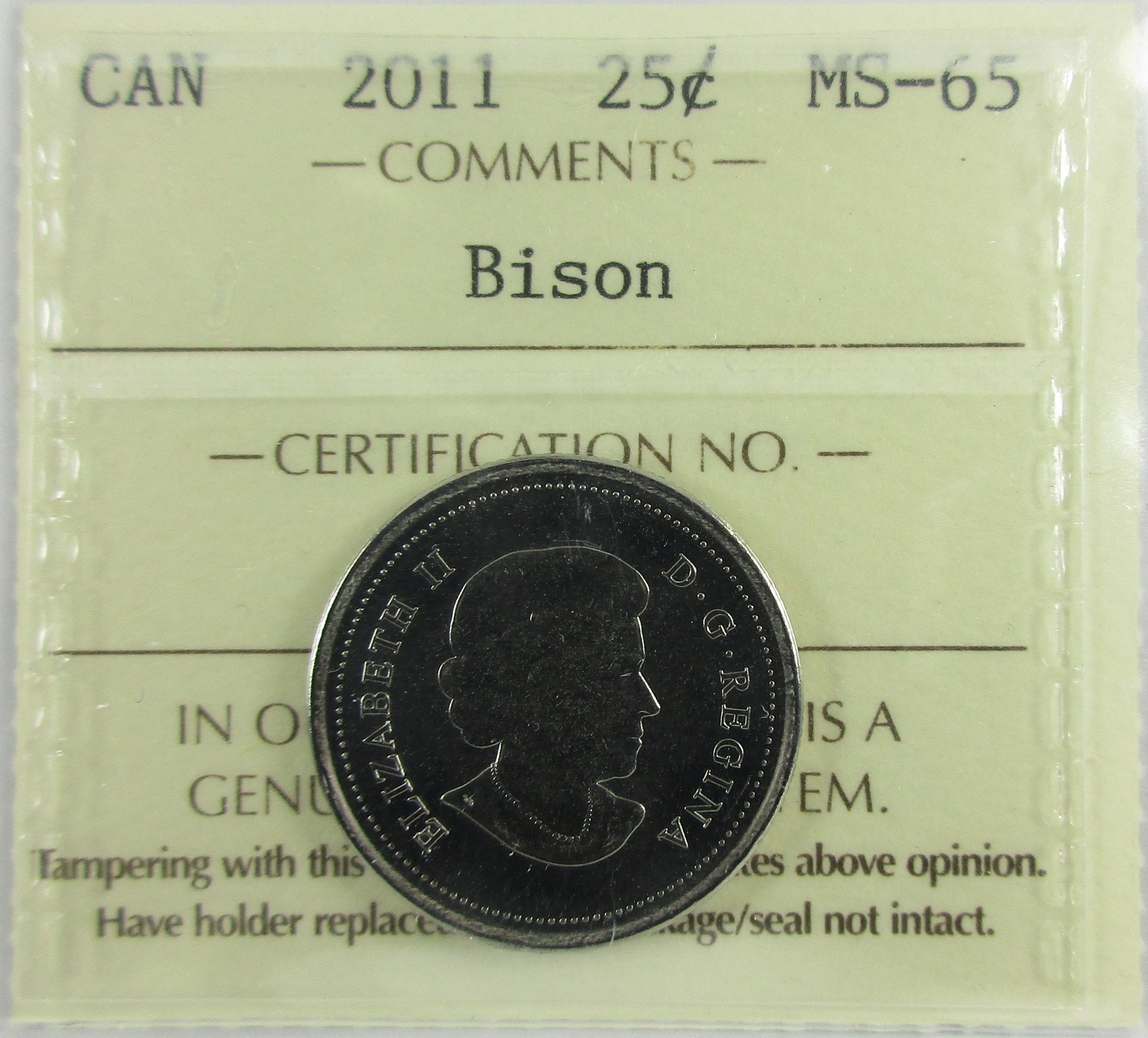 2011 Canada Twenty-Five Cent - Wood Bison - ICCS, MS-65