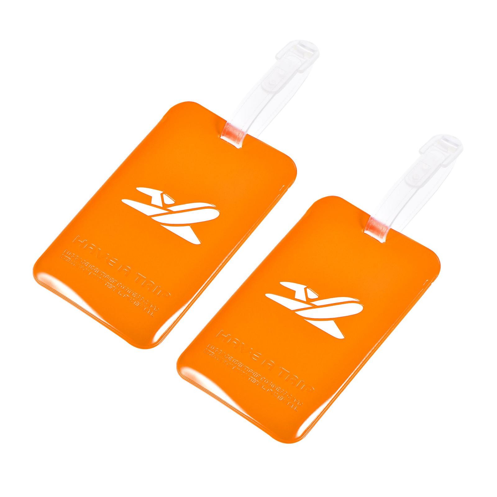 Luggage Tag PVC Holders, Baggage Label Identifier with Straps Orange 2Pcs